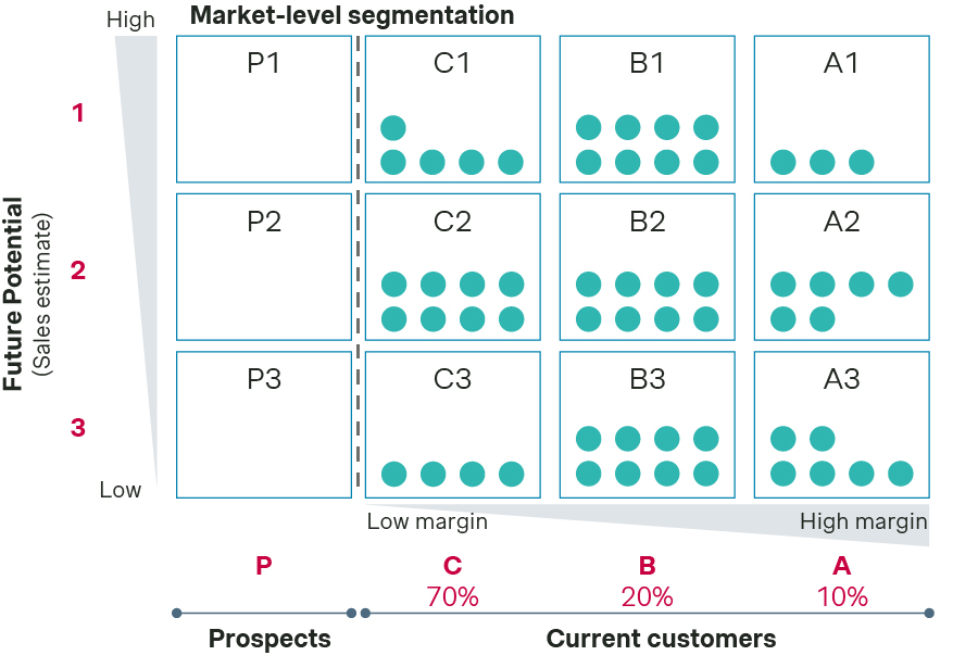 Figure 2. Illustrative example of a customer segmentation based on future potential vs. current value
