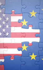 Puzzle of the national flags of the USA and EU