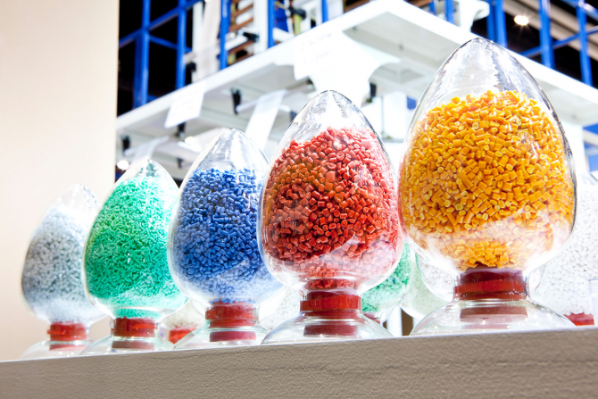 colorful jars filled with plastic grains