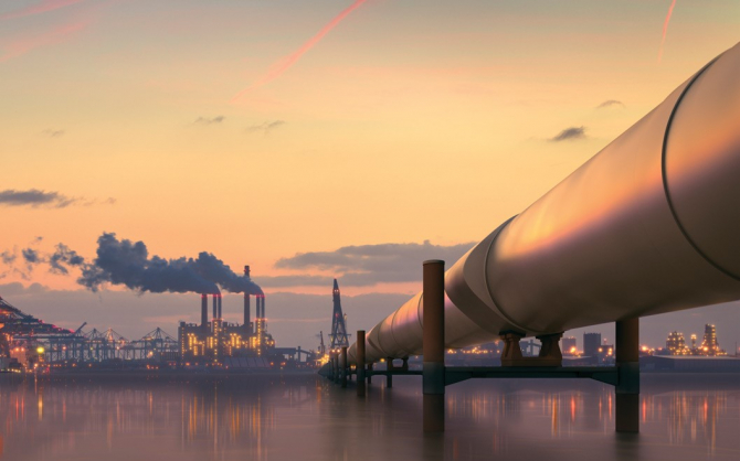 Modern pipeline leads to industrial area