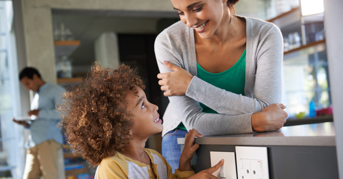 Woman talking to a child