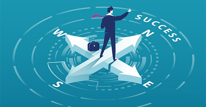 Person pointing to success