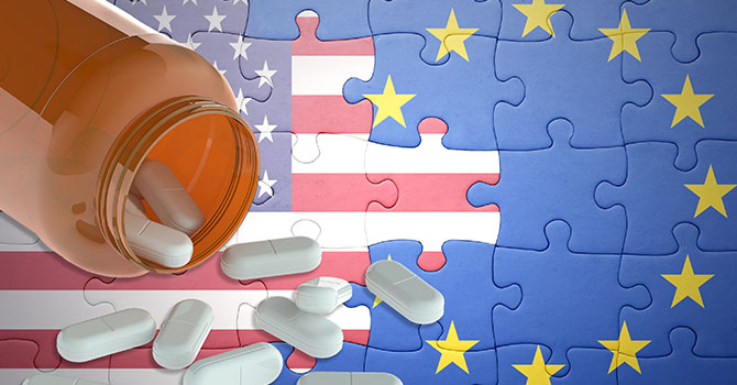 American and European flag