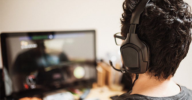 Gamer in front of computer