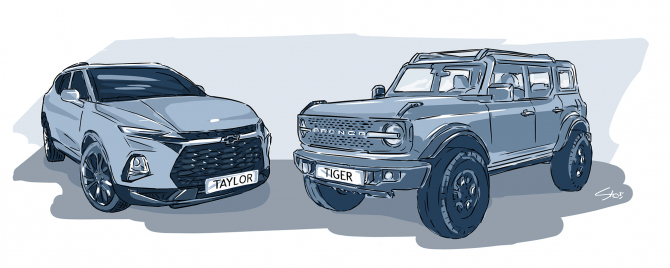 Ford Bronco and Chevy