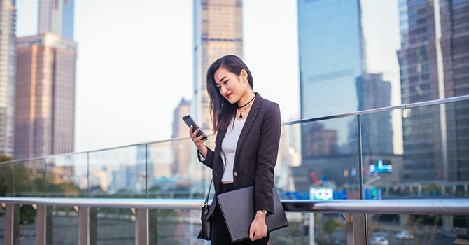 woman outside office