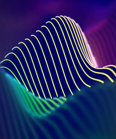 Digitally generated image of curves and waves on a purple background representing dynamic pricing B2B