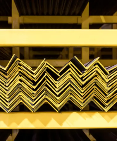 Image of stacked triangular metal lengths of steel