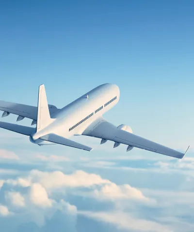 Commercial plane flying in the clouds