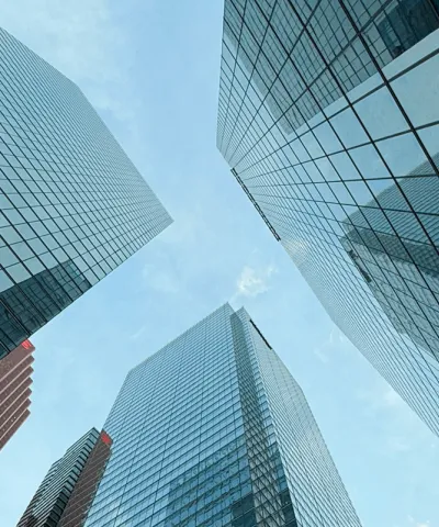 Cityscape, reminding readers of business and banking