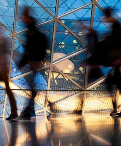 Blurred silhouettes of Professionals walking