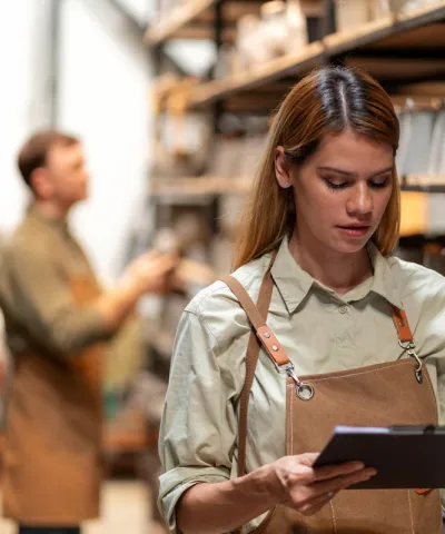 woman holding a tablet in warehouse