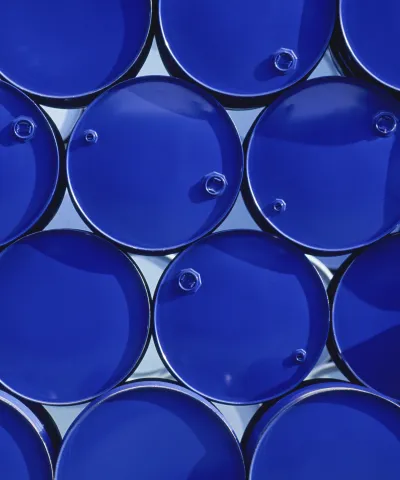 blue barrels stacked