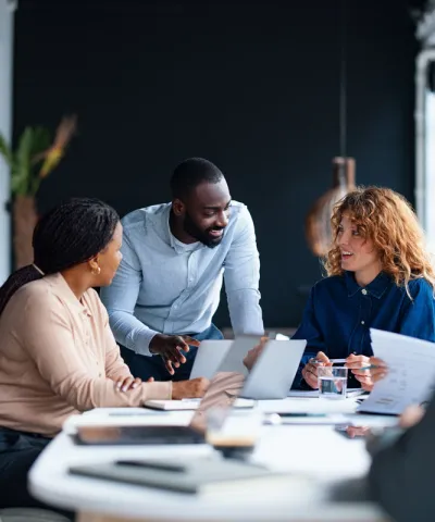employees discussing sales plans