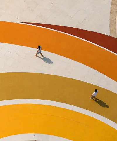 people on top of mustard swirls