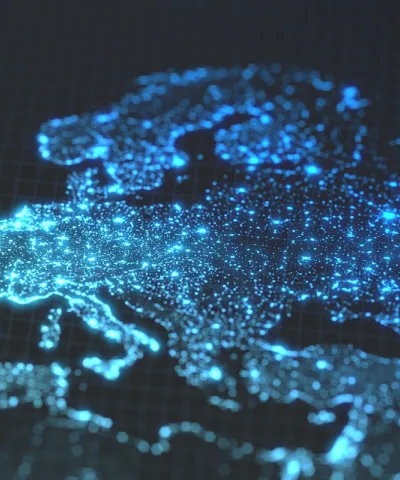 map of europe shinning in blue