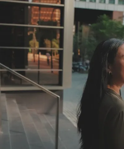 woman in a outside corporate setting