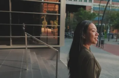 woman in a outside corporate setting