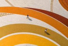 people on top of mustard swirls