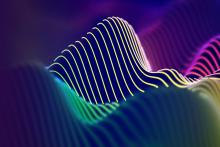 Computer generated image of lines and waves on purple background