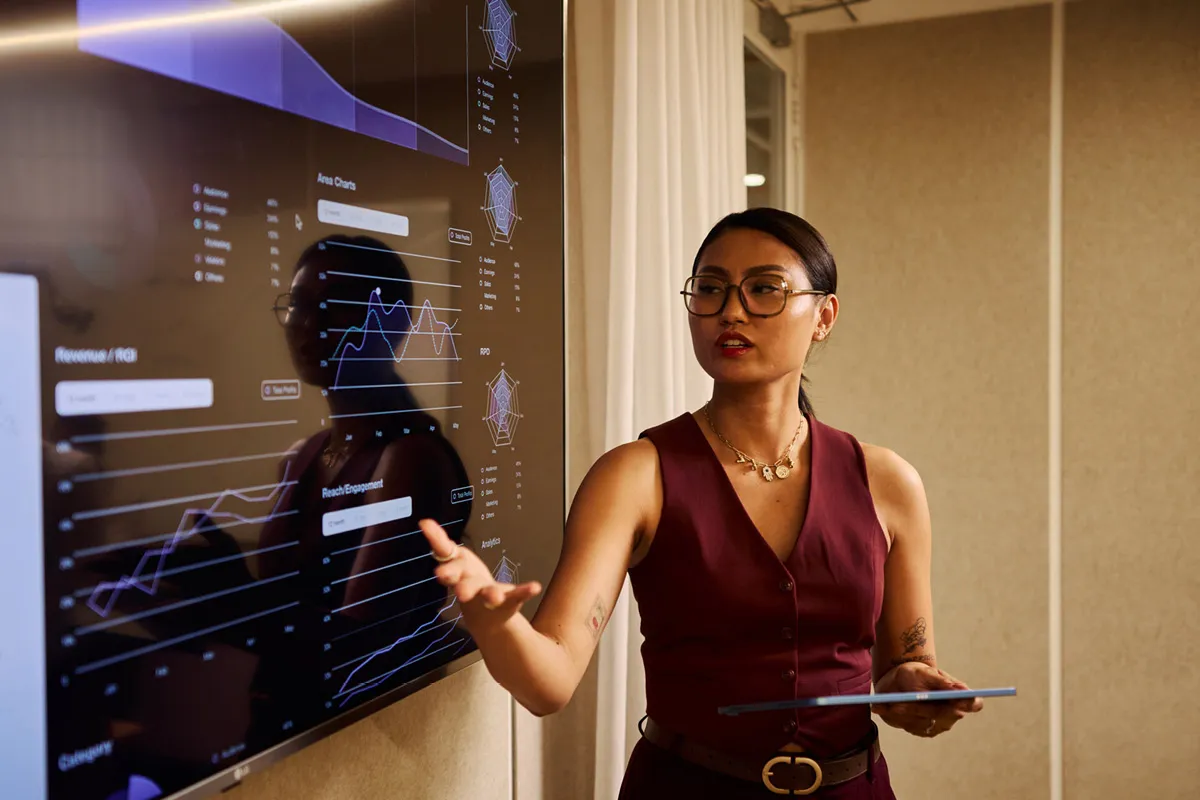 asian woman talking in a meeting