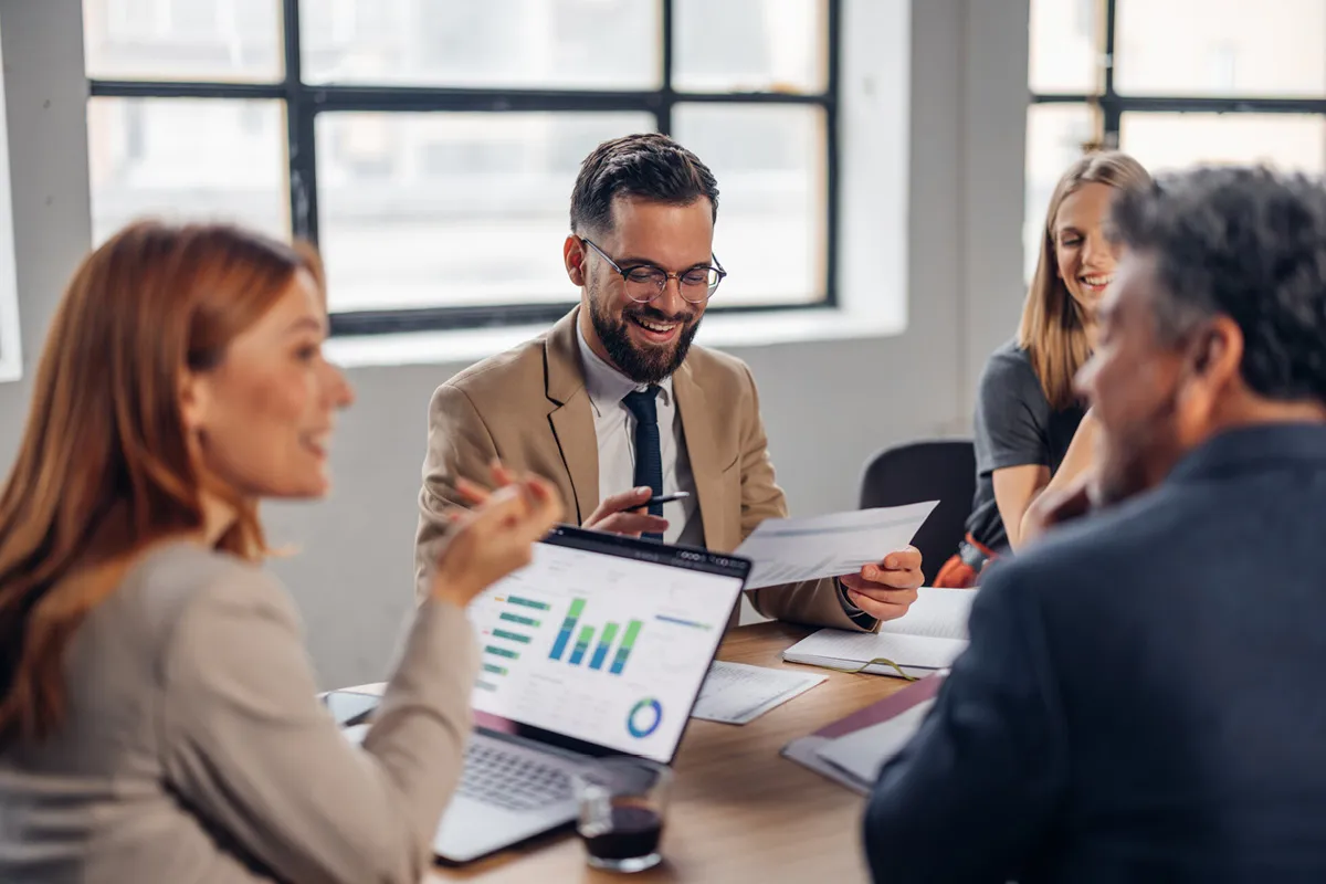 employees discussing performance