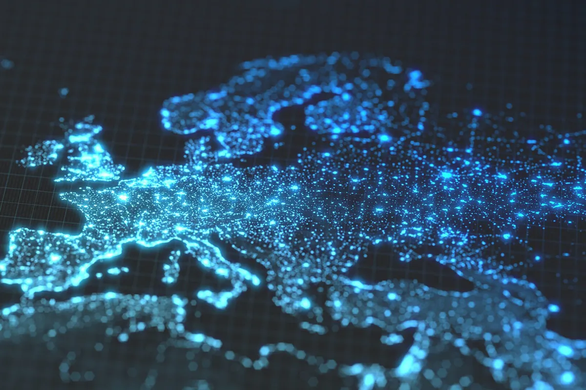 map of europe shinning in blue