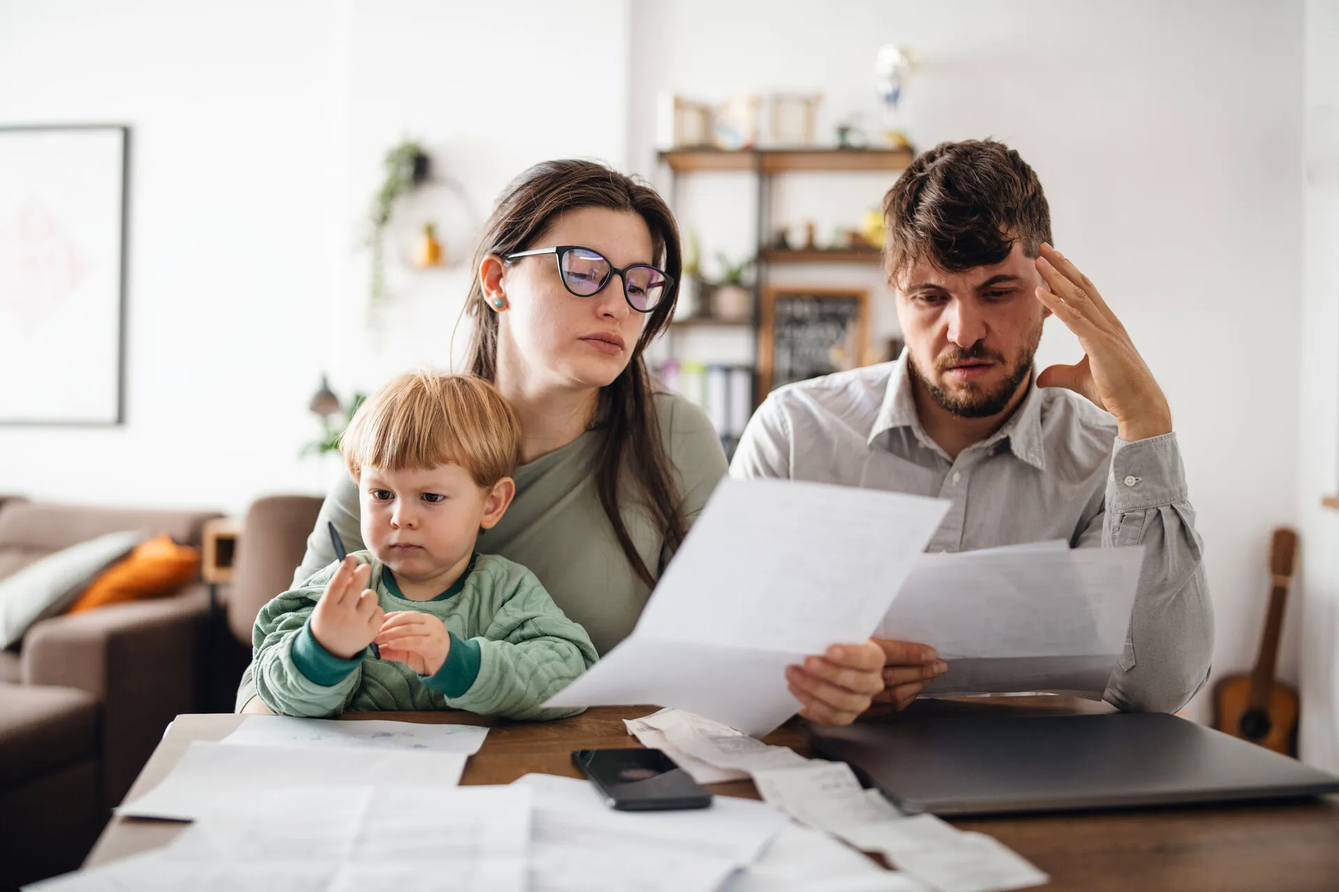 family looking over bills