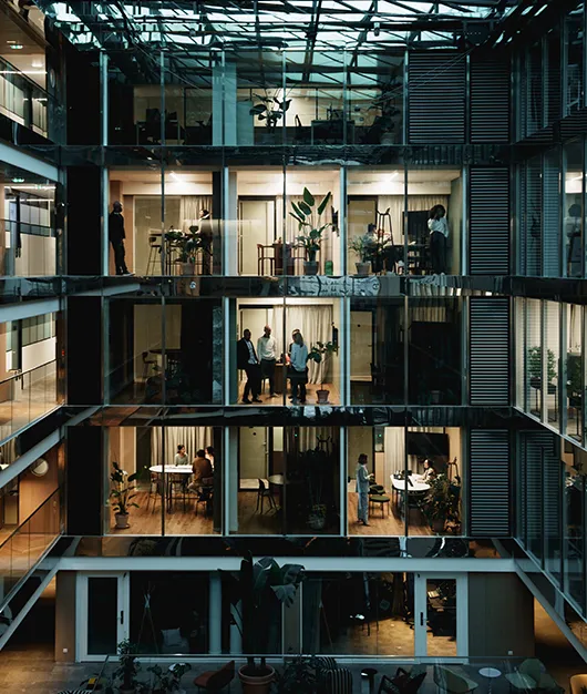 building with employees